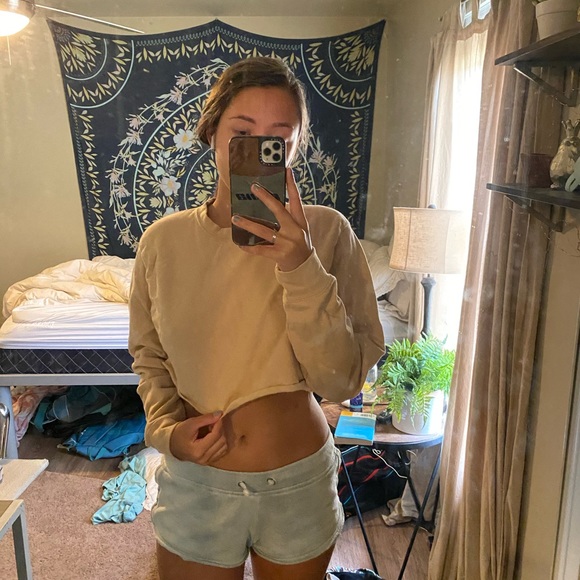 Sweaters - Beige Cropped Sweatshirt